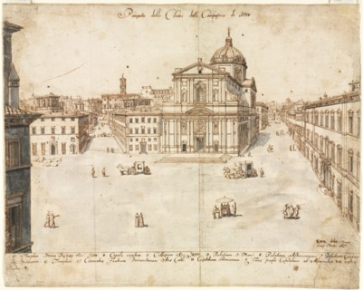 Eighteen Views of Rome: The Church of the Gesù, 1665. Lievin Cruyl (Flemish, c. 1640-c. 1720). Pen