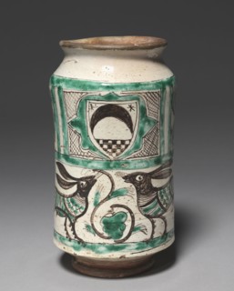 Albarello with Two Rabbits, 1300s. Spain, Paterna, 14th century. Tin-glazed earthenware (maiolica);