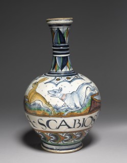 Pair of Pharmacy Bottles, c. 1460-80. Italy, Faenza, 15th century. Tin-glazed earthenware