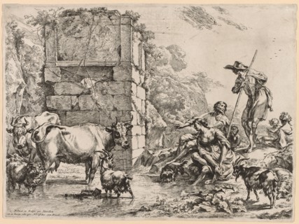The Watering Place. Nicolaes Berchem (Dutch, 1620-1683). Etching