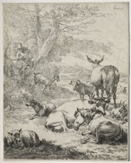 The Herd at Rest. Nicolaes Berchem (Dutch, 1620-1683). Etching