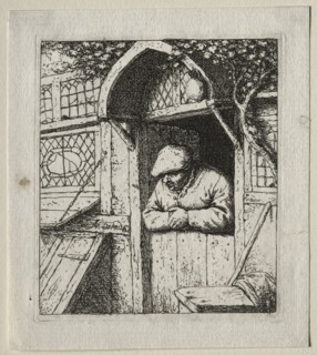 Peasant Leaning in His Doorway. Adriaen van Ostade (Dutch, 1610-1684). Etching