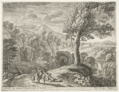 The Flight into Egypt: The large tree and the cuocade. Herman van Swanevelt (Dutch, c. 1600-1655).