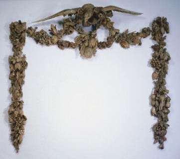 Overmantel, c. 1675-1677. Grinling Gibbons (British, 1648-1721). Lindenwood; part 1: 69.3 x 178.4