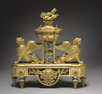 Andiron (Chenet), c. 1785. France, 18th century. Gilt bronze; overall: 50.3 x 46.3 x 14 cm (19