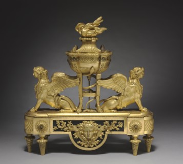 Andiron (Chenet), c. 1785. France, 18th century. Gilt bronze; overall: 50.3 x 46.3 x 14 cm (19
