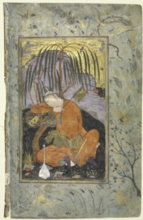 Sleeping Youth (verso), Illustration from a Single Page Manuscript, early 1600s. Style of Riza-yi