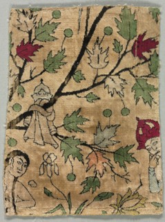 Velvet Fragment, Khusrau Sees Shirin Bathing, 1550-99. Iran, Kashan, Safavid period (1501-1722).