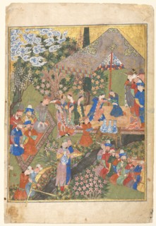 Royal Reception in a Landscape, right folio from a double-page frontispiece of a Shahnama (Book of
