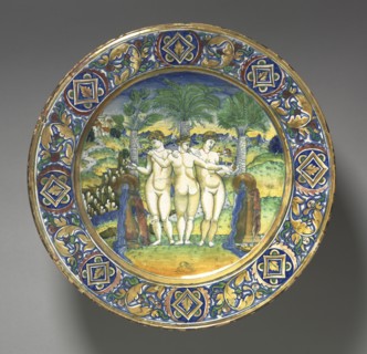 Plate Depicting Three Graces, 1525. Maestro Giorgio Andreoli (Italian, 1465-70-aft 1553).