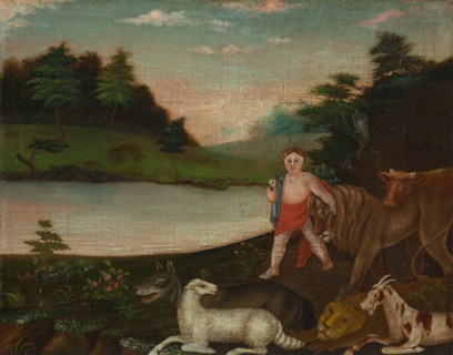 The Peaceable Kingdom, c. 1816-1818. Edward Hicks (American, 1780-1849). Oil on canvas; unframed: