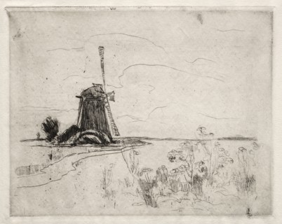 Mill and Weeds, Holland. John Henry Twachtman (American, 1853-1902). Etching