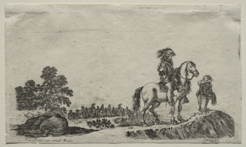 Various Figures and Landscapes:  A Lost Horseman Enquiring the Way, 1649. Stefano Della Bella