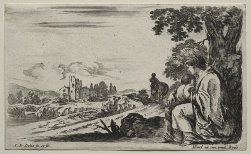 Various Figures and Landscapes:  A Poor Nurse Seated under a Tree, 1649. Stefano Della Bella