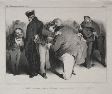 La Caricature (Journal) no. 210: Caricature, plate 439: We are all honest men, so let us embrace