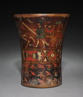 Kero (Waisted Cup), after 1550. Peru, Colonial Inka style, 16th century. Wood, inlaid pigments;