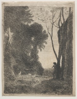 The Little Shepherd, 1855. Jean Baptiste Camille Corot (French, 1796-1875). Cliché-verre; sheet: 35