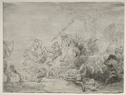 The Large Lion Hunt, 1641. Rembrandt van Rijn (Dutch, 1606-1669). Etching and drypoint; sheet: 22.5