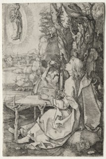 St. John on the Island of Patmos. Ludwig Krug (German, 1490-1532). Engraving
