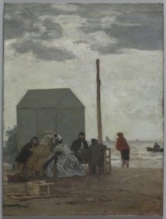 The Beach at Deauville, 1864. Eugène Boudin (French, 1824-1898). Oil on wood panel; framed: 45.7 x