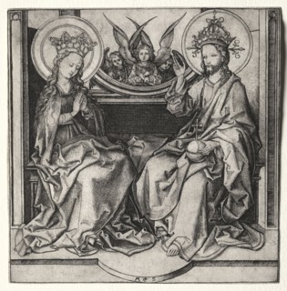 God the Father and the Blessed Virgin Enthroned Attended by Angels, c. 1480-90. Martin Schongauer