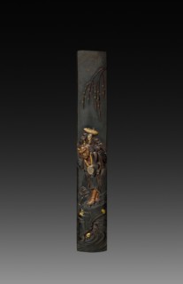 Knife Handle (Kozuka), c 1800s. Japan, 19th century. Inlaid bronze; overall: 1.4 cm (9/16 in.).