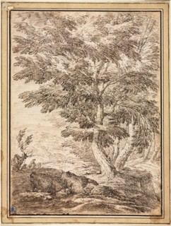 Landscape with Clump of Trees, 17th century. Italy, Bologna, 17th century. Pen and brown ink, with