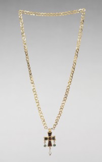 Chain with Pendant Cross, 500s. Byzantium, early Byzantine period, 6th century. Gold, glass, pearl,