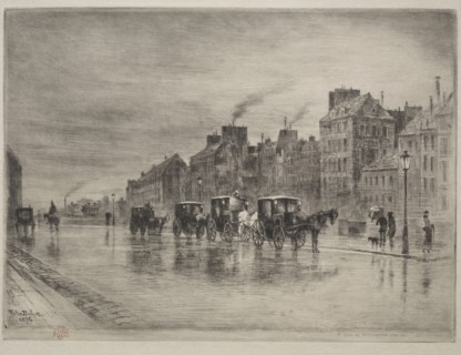 A Winter Morning on the Quai de l'Hôtel -Dieu, 1876. Félix Hilaire Buhot (French, 1847-1898).