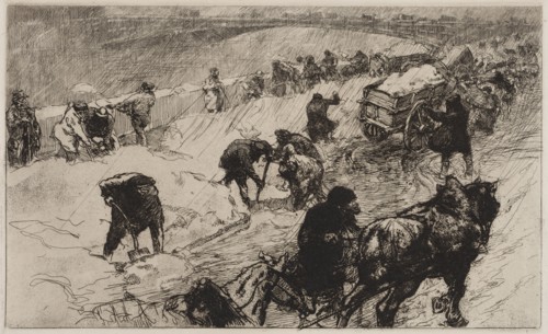Snowball Fight:  Quai aux Fleurs, 1890. Auguste Louis Lepère (French, 1849-1918). Etching