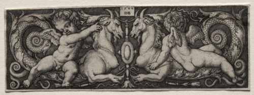 Two Genii, 1544. Hans Sebald Beham (German, 1500-1550). Engraving
