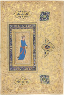 Princess with Wine Bottle and Cup (recto); Persian Verses (verso), c. 1550-1600 (recto); c.