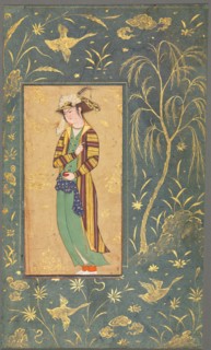 Youth Holding a Pomegranate; Illustration from a Single Page Manuscript, c.1600-1650. Style of
