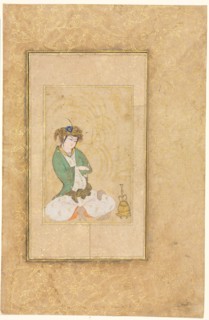 Youth Seated by a Willow; Single Page Illustration, c. 1600-1650. Style of Muhammad Yusuf (Iranian)