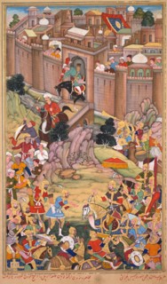 The siege of Arbela in the era of Hulagu Khan, page from a Chingiz-nama (Book of Chingiz Khan) of