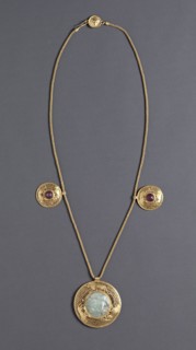 Necklace with Three Pendants, 1-199. Greece, Roman Empire, 1st to 2nd century AD. Gold, amethyst,