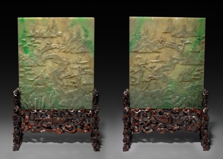 Pair of Table Screens with Stands, 1644-1912. China, Qing dynasty (1644-1911). Jade; overall: 29.8