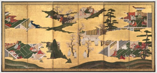 Scenes from the Tale of Genji, late 1700s. Tosa School (Japanese). Pair of six-fold screens; ink