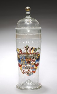 Covered Beaker (Humpen), 1693. Germany, 17th century. Enameled glass; overall: 36.9 x 10.4 cm (14