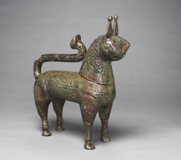 Feline incense burner, 1100s. Eastern Iran, western Afghanistan, or Turkmenistan, Khorasan. Copper