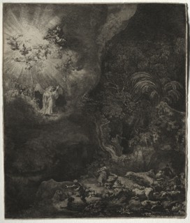 The Angel Appearing to the Shepherds, 1634. Rembrandt van Rijn (Dutch, 1606-1669). Etching, with