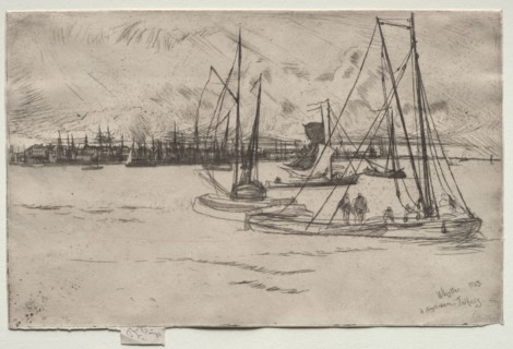 Amsterdam from the Tolhuis, 1863. James McNeill Whistler (American, 1834-1903). Etching and