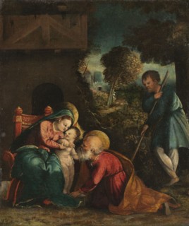 Holy Family with a Shepherd, early 1520s. Battista Dossi (Italian, ca. 1490-1548). Oil on canvas;
