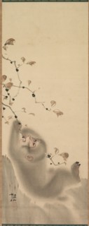 Monkey Hanging on to a Branch, 1780. Mori Sosen (Japanese, 1747-1821). Hanging scroll; color on