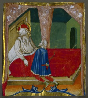 Initial T from a Choral Book with Isaac and Esau, c. 1460-1470. Bartolomeo da Gallarate (Italian).