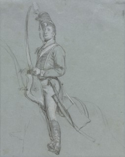 A Hussar Officer on Horseback, 1812. John Singleton Copley (American, 1738-1815). Black and white