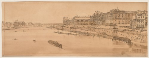 A Selection of Twenty of the Most Picturesque Views in Paris:  View of the Louvre and Bridge of the