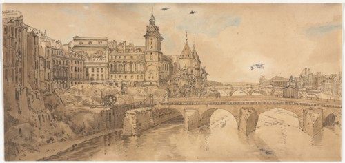 A Selection of Twenty of the Most Picturesque Views in Paris:  View of Pont au Change, the City