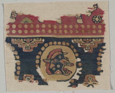 Hanging fragment with boar head, 600s - early 700s. Iran. Tapestry weave: wool and linen; overall: