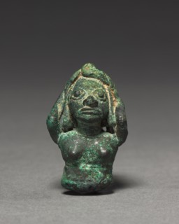 Woman with Water Jar, 400-1000. Peru, Mochica, 5th-10th Century. Bronze; overall: 4.2 x 3 x 3.6 cm